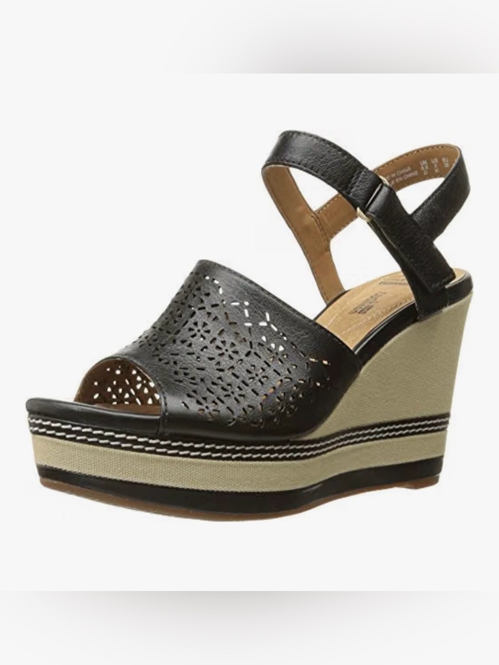 Clark’s Women’s Black Leather Platform Wedge Sandals